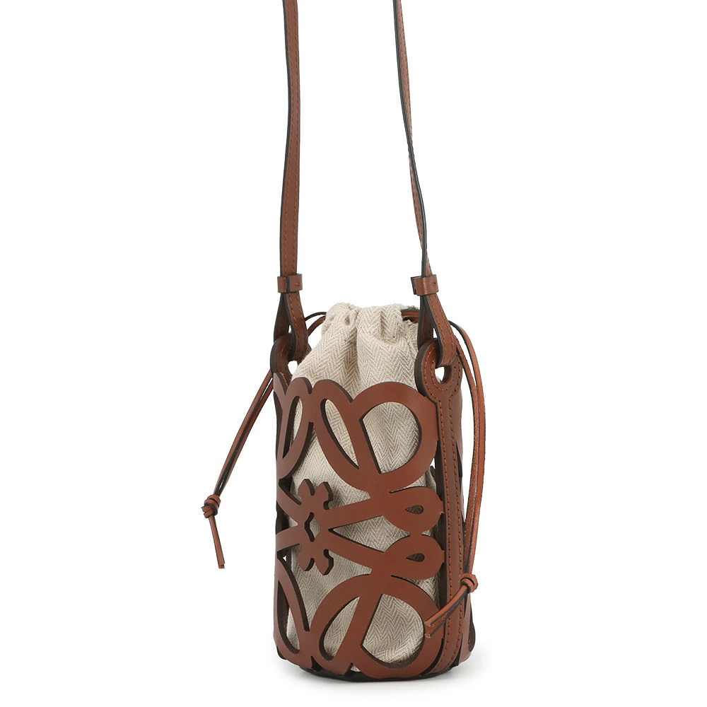 Loewe Cutout Canvas Bag Anagram Shoulder Pocket Leather Black